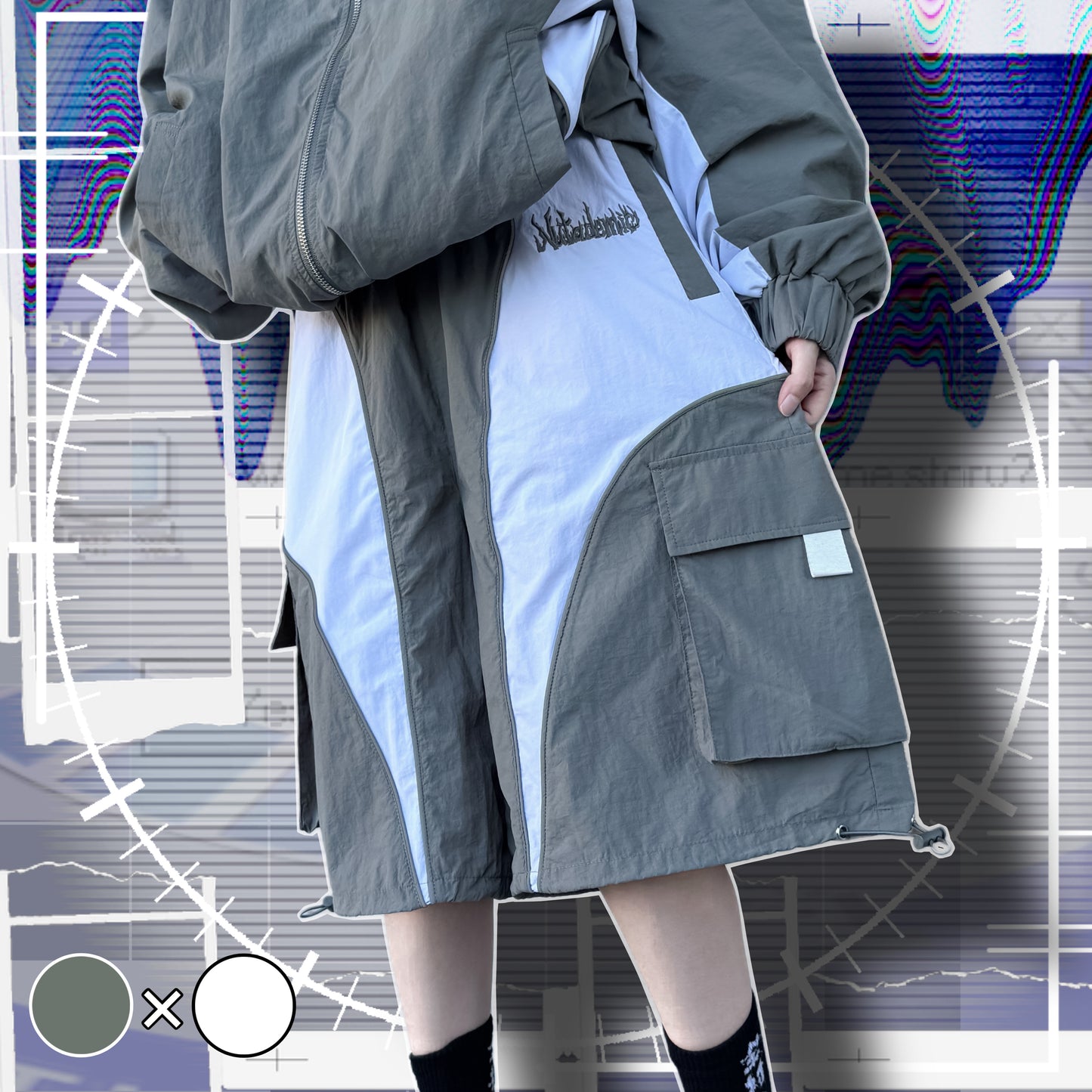 シャカった社会で無敵おパンツ(カーキグレー×白)