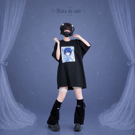 天使の生配信おTシャツ/black