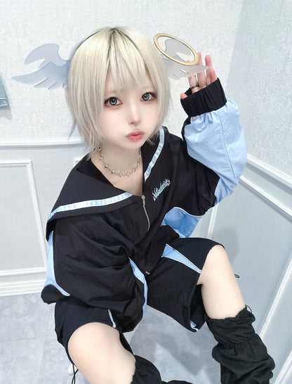 シャカった社会で無敵おジャージ（黒×水色）