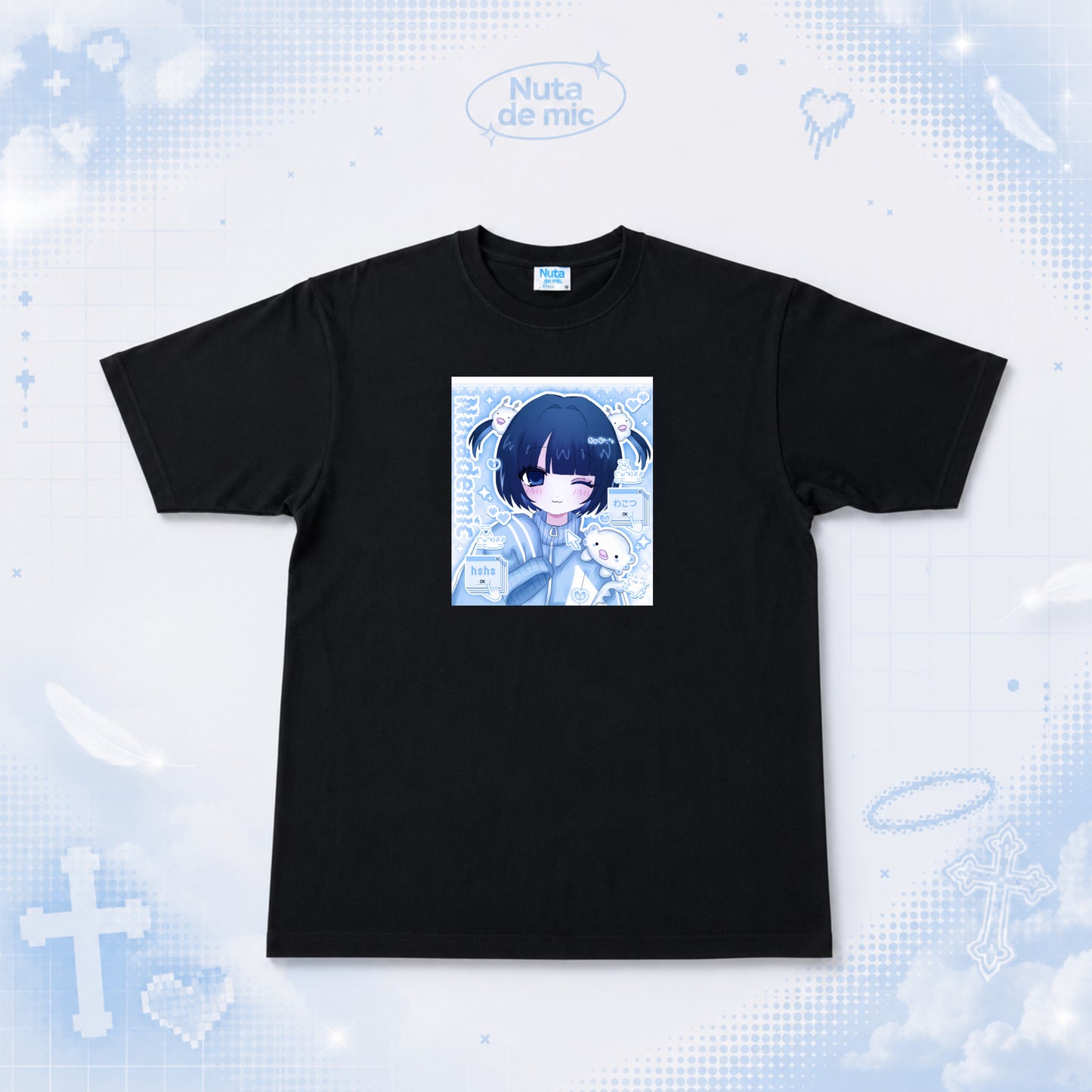 天使の生配信おTシャツ/black