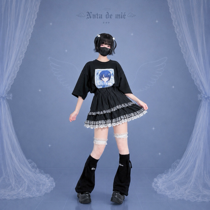 天使の生配信おTシャツ/black