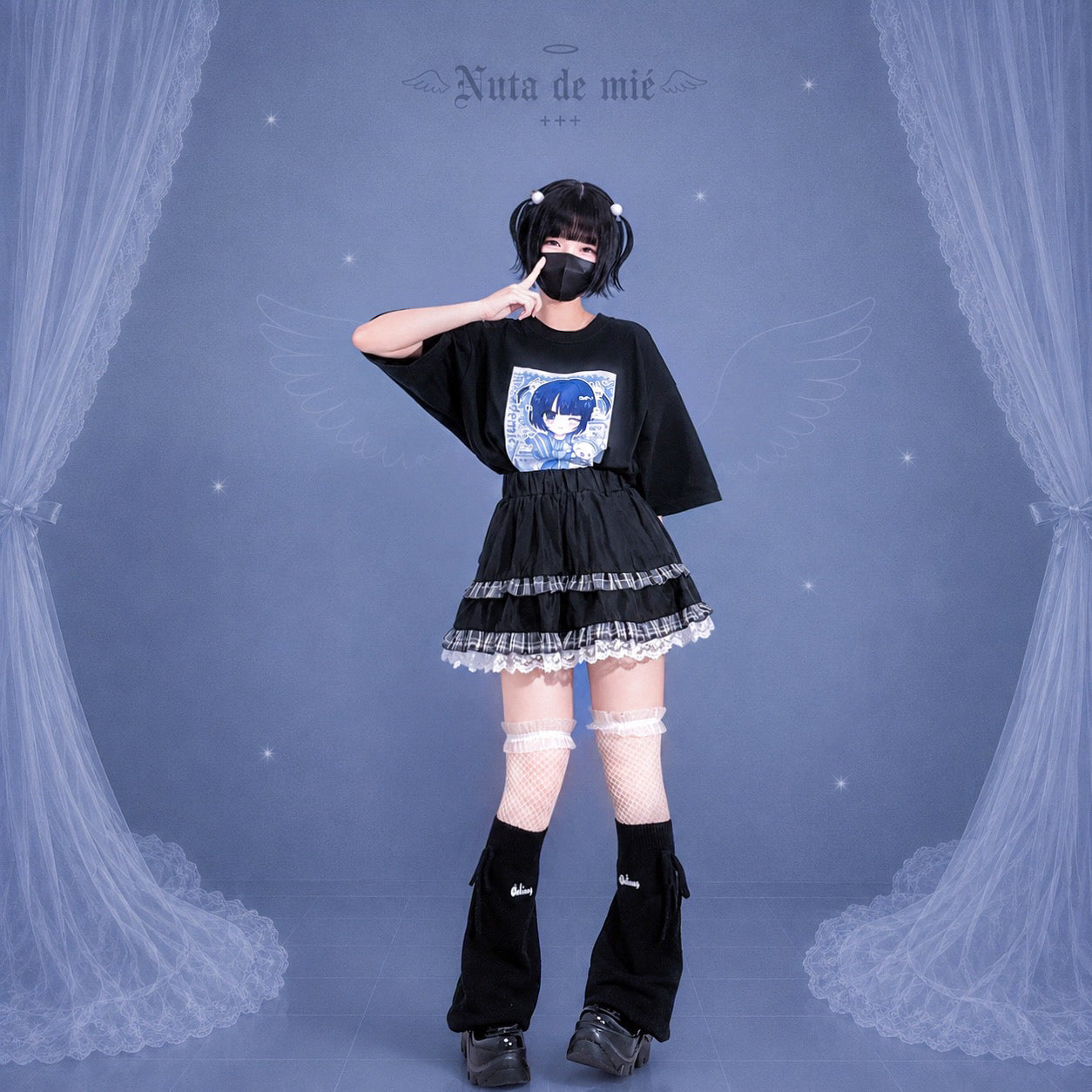 天使の生配信おTシャツ/black