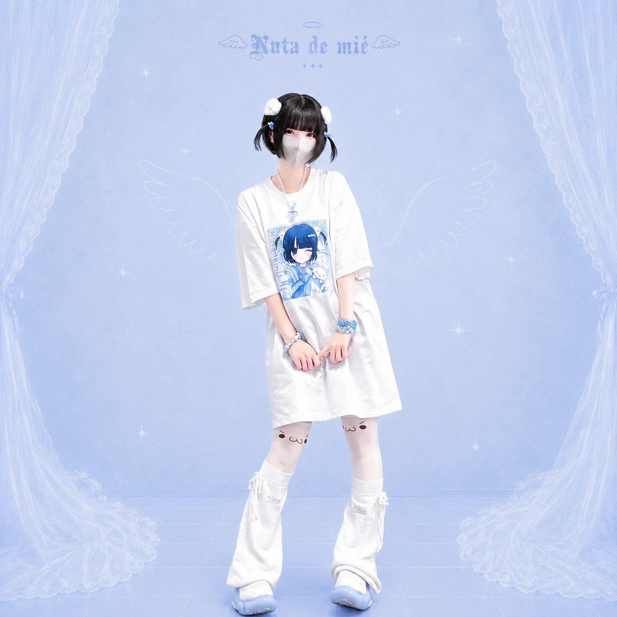 天使の生配信おTシャツ/white
