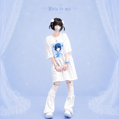 天使の生配信おTシャツ/white