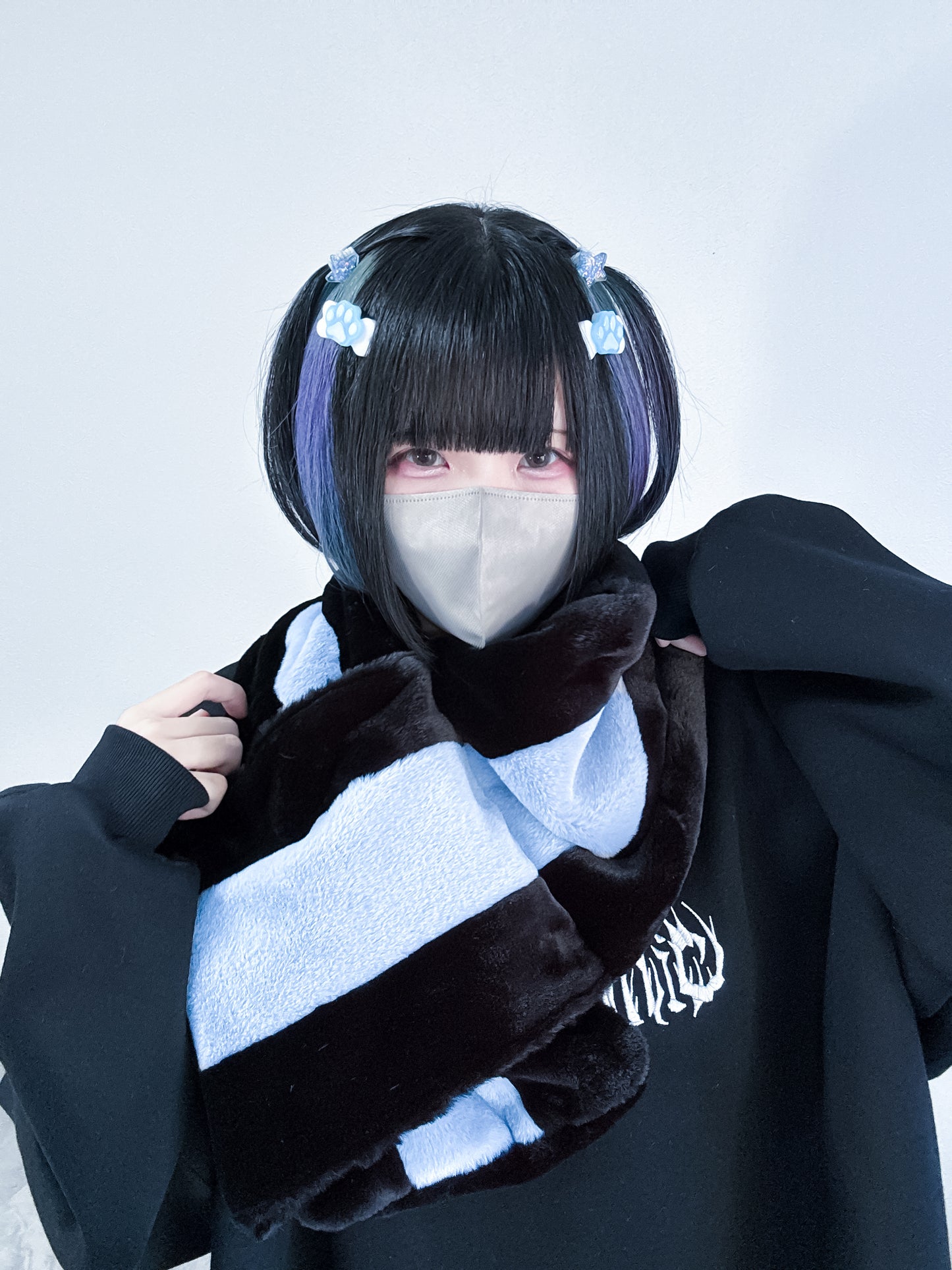 ふわふわファーできゅんですマフラー(黒)