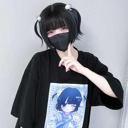 天使の生配信おTシャツ/black