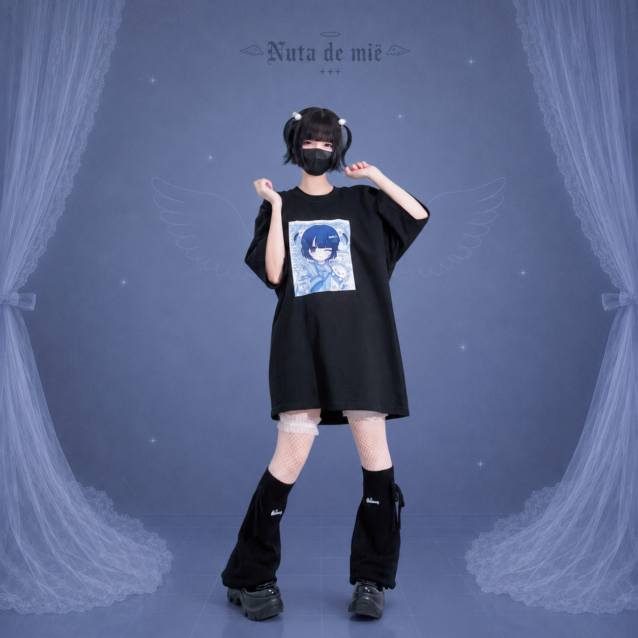天使の生配信おTシャツ/black