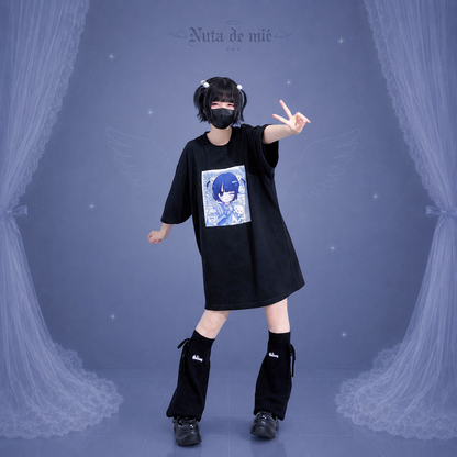 天使の生配信おTシャツ/black