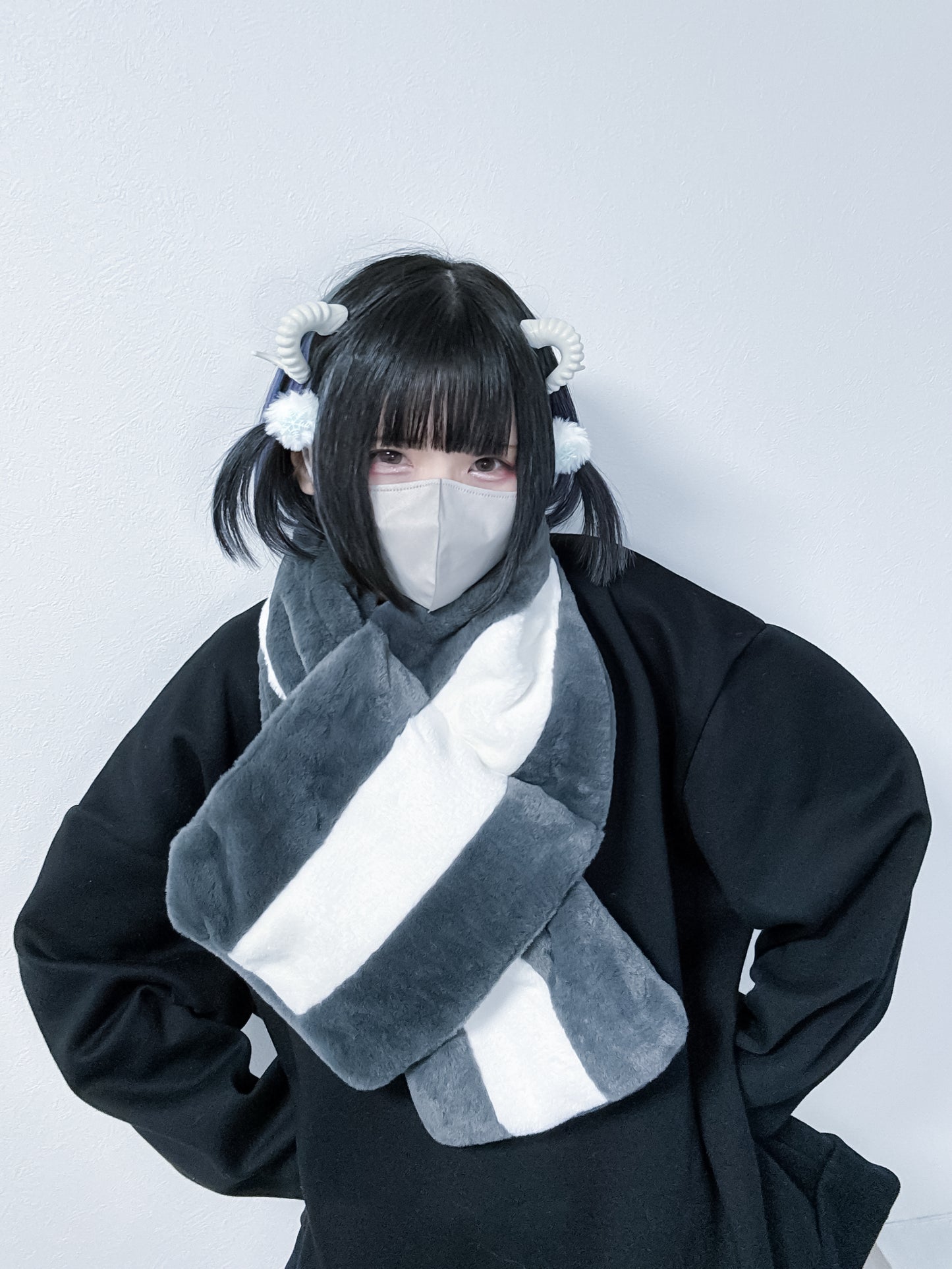 ふわふわファーできゅんですマフラー(グレー)